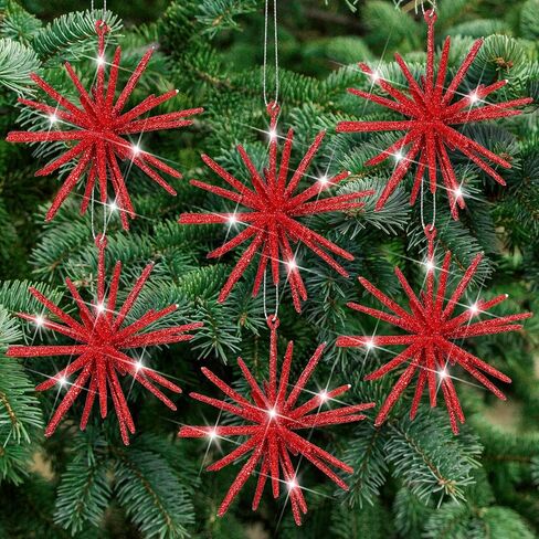 Soulchen 6 Pcs 4 Inch Gold Christmas Exploding Star Ornament Glitter Hanging Starburst Bethlehem Star Decoration for Christmas Tree 3D Pendant for Xmas Party Indoor Outdoor Decor in Saudi Arabia