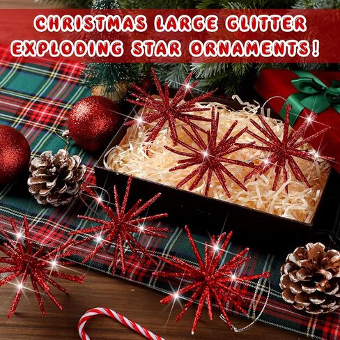 Soulchen 6 Pcs 4 Inch Gold Christmas Exploding Star Ornament Glitter Hanging Starburst Bethlehem Star Decoration for Christmas Tree 3D Pendant for Xmas Party Indoor Outdoor Decor in Saudi Arabia