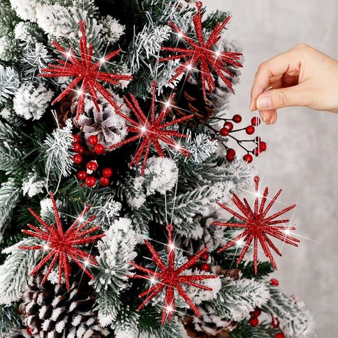 Soulchen 6 Pcs 4 Inch Gold Christmas Exploding Star Ornament Glitter Hanging Starburst Bethlehem Star Decoration for Christmas Tree 3D Pendant for Xmas Party Indoor Outdoor Decor in Saudi Arabia