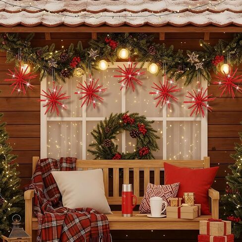 Soulchen 6 Pcs 4 Inch Gold Christmas Exploding Star Ornament Glitter Hanging Starburst Bethlehem Star Decoration for Christmas Tree 3D Pendant for Xmas Party Indoor Outdoor Decor in Saudi Arabia