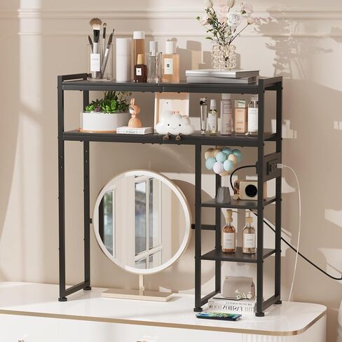 Aetheris Desktop Organizer Shelf, 30" Wooden Office Storage Rack with Outlets, Display Shelf Rack with Light Strip, 5 Tier Desktop Display Rac, Desk Shelf, Desk Hutch for Computer Monitor, Brown in Saudi Arabia