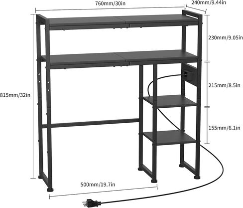 Aetheris Desktop Organizer Shelf, 30" Wooden Office Storage Rack with Outlets, Display Shelf Rack with Light Strip, 5 Tier Desktop Display Rac, Desk Shelf, Desk Hutch for Computer Monitor, Brown in Saudi Arabia
