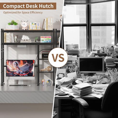 Aetheris Desktop Organizer Shelf, 30" Wooden Office Storage Rack with Outlets, Display Shelf Rack with Light Strip, 5 Tier Desktop Display Rac, Desk Shelf, Desk Hutch for Computer Monitor, Brown in Saudi Arabia