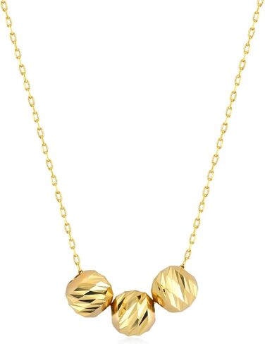 14k Solid Gold Three Ball Beads Necklace | 14k Yellow Gold Necklaces for Women | Small Beads Pendant Necklace | Dainty Round Jewelry | Gifts for Christmas, 18" in Kuwait