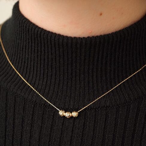 14k Solid Gold Three Ball Beads Necklace | 14k Yellow Gold Necklaces for Women | Small Beads Pendant Necklace | Dainty Round Jewelry | Gifts for Christmas, 18" in Kuwait