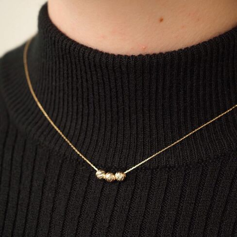 14k Solid Gold Three Ball Beads Necklace | 14k Yellow Gold Necklaces for Women | Small Beads Pendant Necklace | Dainty Round Jewelry | Gifts for Christmas, 18" in Kuwait