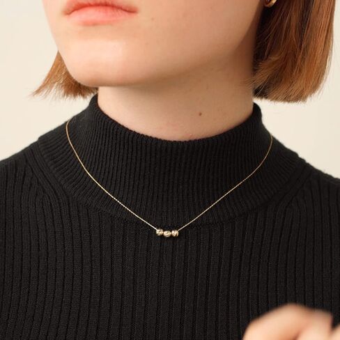 14k Solid Gold Three Ball Beads Necklace | 14k Yellow Gold Necklaces for Women | Small Beads Pendant Necklace | Dainty Round Jewelry | Gifts for Christmas, 18" in Kuwait