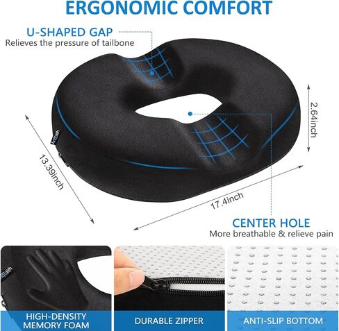 Donut Pillow, Donut Cushion for Tailbone Pain Relief and Hemorrhoids, Donut Seat Cushion for Coccyx, Sciatica, Surgery and Postpartum, Hemorrhoid Pillow for Long Sitting Office Workers, Car Drivers in Saudi Arabia