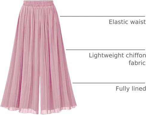 chouyatou Women's Elastic Waist A-Line Pleated Chiffon Cropped Wide Leg Pants Culottes in Kuwait