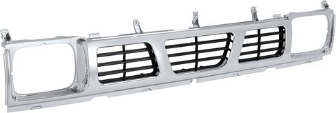 الشبكة الأمامية متوافقة مع 1994 Nissan D21 XE 1993 1994 Nissan D21 Base SE 1995-1997 Nissan Pickup Base SE XE لاستبدال 6231055G10 NI1200116 Chrome Bumper Grill Plastic (ABS) فضي in Saudi Arabia