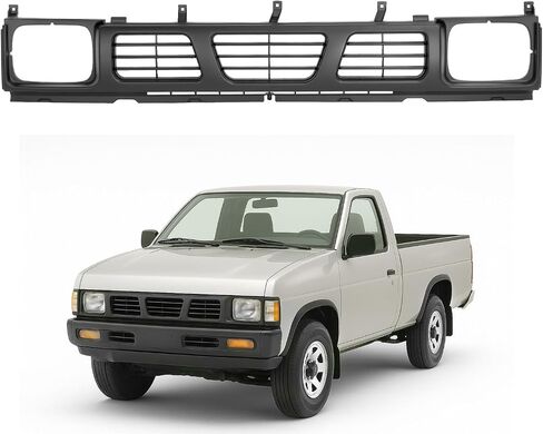 الشبكة الأمامية متوافقة مع 1994 Nissan D21 XE 1993 1994 Nissan D21 Base SE 1995-1997 Nissan Pickup Base SE XE لاستبدال 6231055G10 NI1200116 Chrome Bumper Grill Plastic (ABS) فضي in Saudi Arabia