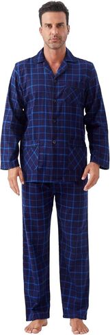 GLOBAL Men's Pajamas Sets 100% Cotton Flannel Sleepwear Long-Sleeve top & Bottom in Kuwait
