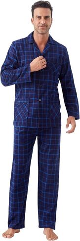 GLOBAL Men's Pajamas Sets 100% Cotton Flannel Sleepwear Long-Sleeve top & Bottom in Kuwait