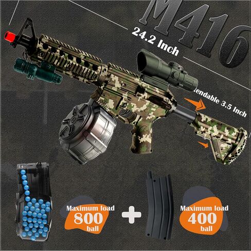 مسدس جل كبير M416 مع نظارات واقية، مع طبلة ومسدس جل يدوي وكهربائي مزدوج الوضع، لألعاب الفريق - للأعمار من 14 عامًا فما فوق (مموه) in Saudi Arabia