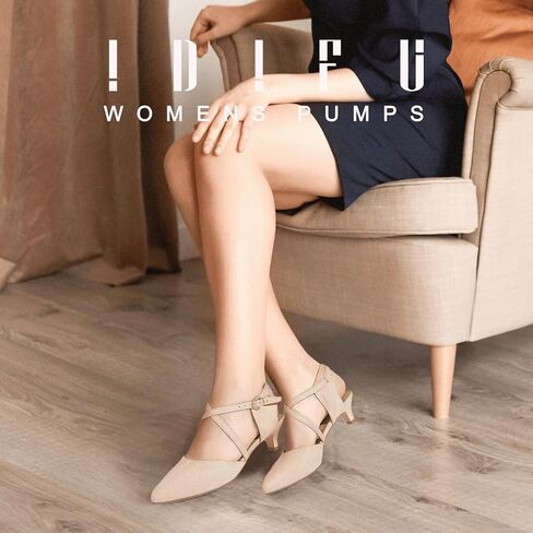 IDIFU IN2 Womens Pumps Closed Toe Low Heel Dress Shoes for Women | Comfortable Casual Sparkly Rhinestone Wedding Bridal Formal Work Office Prom Party Pointed Toe Ankle Strap Kitten Heels in Saudi Arabia