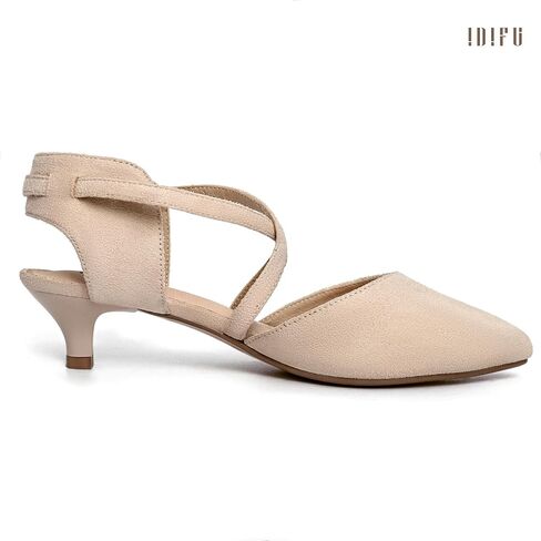 IDIFU IN2 Womens Pumps Closed Toe Low Heel Dress Shoes for Women | Comfortable Casual Sparkly Rhinestone Wedding Bridal Formal Work Office Prom Party Pointed Toe Ankle Strap Kitten Heels in Saudi Arabia