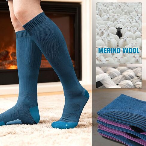 ميرينو الصوف ضغط الركبة عالية الجوارب 2 أزواج 15-20 ملم زئبق وسادة الرطوبة فتل المشي لمسافات طويلة ممرضة السفر in Kuwait