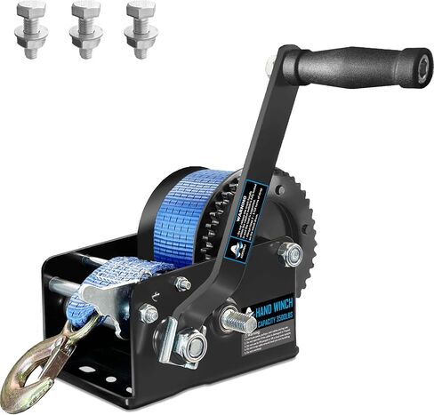 Boat Trailer Winch 1600LBS Hand Winch with 26ft Strap, 4:1 Gear Ratio Portable Winch 2 Way Ratchet for Boat, Trailer, RV, ATV, Jet Ski in Kuwait