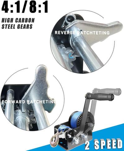 Boat Trailer Winch 1600LBS Hand Winch with 26ft Strap, 4:1 Gear Ratio Portable Winch 2 Way Ratchet for Boat, Trailer, RV, ATV, Jet Ski in Kuwait