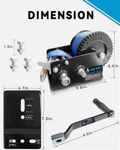 Boat Trailer Winch 1600LBS Hand Winch with 26ft Strap, 4:1 Gear Ratio Portable Winch 2 Way Ratchet for Boat, Trailer, RV, ATV, Jet Ski in Kuwait