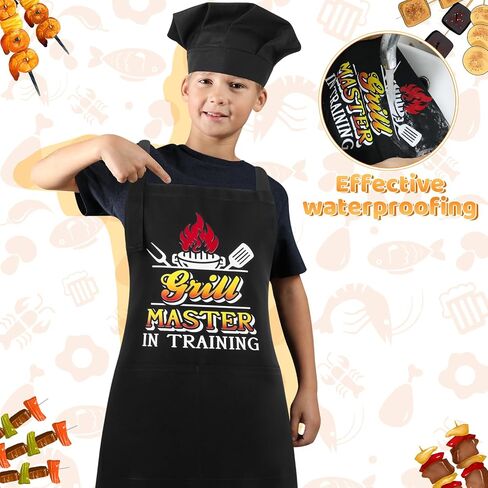 Kids Apron and Chef Hat Set, Funny Apron Adjustable Child Aprons Chef in Training Kitchen Aprons for Boys and Girls in Saudi Arabia