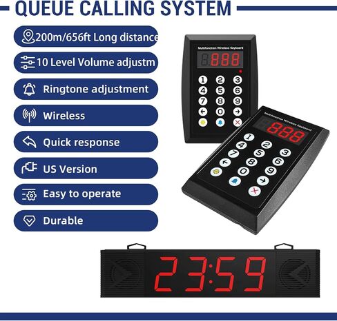 نظام الاتصال اللاسلكي مع شاشة البث الصوتي، نظام أرقام انتظار لوحة المفاتيح للتحكم عن بعد للمطاعم والمقهى والمستشفيات والبنك والمنزل والبار (قم بالتوصيل للاستخدام) in Kuwait