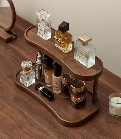 Bamboo Desktop Organizer Shelf – 2-Tier Wooden Storage Rack (12.5" x 6.5" x 7.5") for Perfume, Makeup, Coffee Mugs – Natural Bamboo Display Stand for Vanity, Bathroom, Office in Kuwait