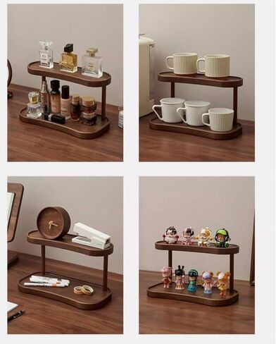 Bamboo Desktop Organizer Shelf – 2-Tier Wooden Storage Rack (12.5" x 6.5" x 7.5") for Perfume, Makeup, Coffee Mugs – Natural Bamboo Display Stand for Vanity, Bathroom, Office in Kuwait