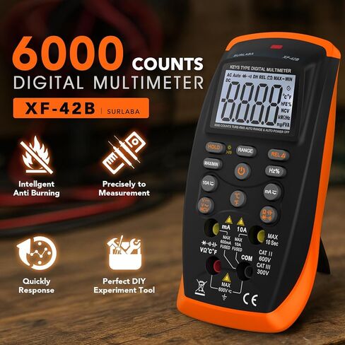 جهاز اختبار متعدد المتر TRMS 6000 عدد، مقياس الجهد مع NCV، إضاءة خلفية، تثبيت البيانات، إيقاف تلقائي - يقيس جهد التيار المتردد/التيار المستمر، المقاومة، السعة، الاستمرارية للتدفئة والتهوية وتكييف الهواء، المنزل والمنزل (برتقالي) in Kuwait