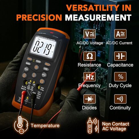 جهاز اختبار متعدد المتر TRMS 6000 عدد، مقياس الجهد مع NCV، إضاءة خلفية، تثبيت البيانات، إيقاف تلقائي - يقيس جهد التيار المتردد/التيار المستمر، المقاومة، السعة، الاستمرارية للتدفئة والتهوية وتكييف الهواء، المنزل والمنزل (برتقالي) in Kuwait