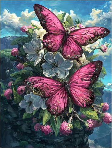 DOTZSO Butterfly Diaomnd Painting Kits for Adults DIY 5D Round Full Drill Butterfly Flowers Diamond Art Adult Diamond Painting Very Suitable for Home Leisure and Wall Decoration 11.8x15.7 (Inches) in Saudi Arabia