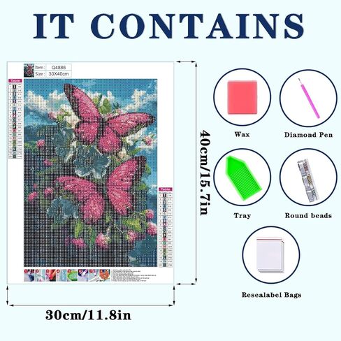 DOTZSO Butterfly Diaomnd Painting Kits for Adults DIY 5D Round Full Drill Butterfly Flowers Diamond Art Adult Diamond Painting Very Suitable for Home Leisure and Wall Decoration 11.8x15.7 (Inches) in Saudi Arabia
