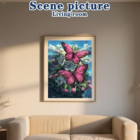 DOTZSO Butterfly Diaomnd Painting Kits for Adults DIY 5D Round Full Drill Butterfly Flowers Diamond Art Adult Diamond Painting Very Suitable for Home Leisure and Wall Decoration 11.8x15.7 (Inches) in Saudi Arabia