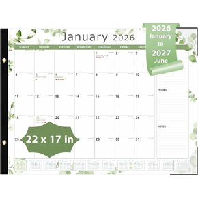 تقويم مكتب 2026، تقويم مكتب كبير 22 بوصة × 17 بوصة (يناير 2026 - يونيو 2027) مخطط جداري شهري لسطح المكتب للوازم المكتبية المدرسية للمعلم العائلي، أسود-أبيض in Kuwait