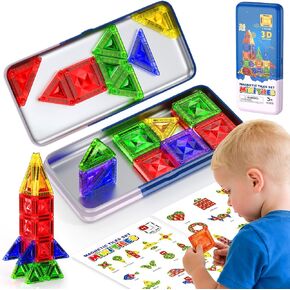 Sparkling Diamond Mini Magnetic Tiles, 40PCS Travel Magnetic Tiles with Metal Case, Portable On-The-Go Magnet Tiles, STEM Educational Construction Set Travel Toys for Kids, Boys and Girls Ages 3+ in Saudi Arabia
