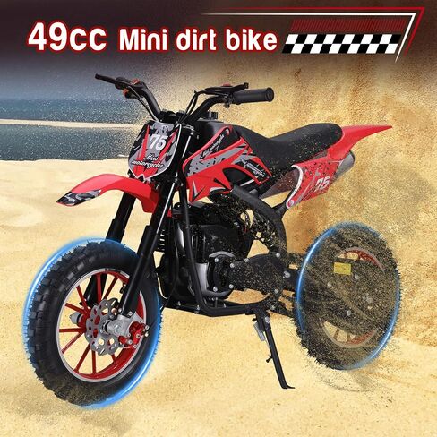 دراجة ترابية للأطفال 49cc 4-Stroke، دراجة نارية صغيرة تعمل بالغاز مع فرامل قرصية وامتصاص الصدمات، إطارات للطرق الوعرة مقاس 10 بوصات، تدعم 150 رطلًا، مثالية لركوب الممرات والفناء الخلفي للأعمار من 6 إلى 14 عامًا (أحمر) in Kuwait
