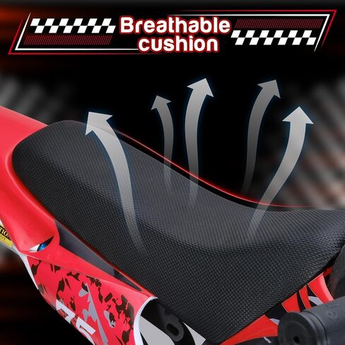 دراجة ترابية للأطفال 49cc 4-Stroke، دراجة نارية صغيرة تعمل بالغاز مع فرامل قرصية وامتصاص الصدمات، إطارات للطرق الوعرة مقاس 10 بوصات، تدعم 150 رطلًا، مثالية لركوب الممرات والفناء الخلفي للأعمار من 6 إلى 14 عامًا (أحمر) in Kuwait