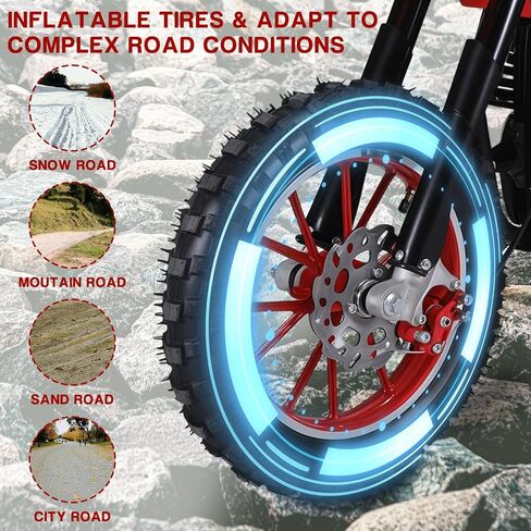 دراجة ترابية للأطفال 49cc 4-Stroke، دراجة نارية صغيرة تعمل بالغاز مع فرامل قرصية وامتصاص الصدمات، إطارات للطرق الوعرة مقاس 10 بوصات، تدعم 150 رطلًا، مثالية لركوب الممرات والفناء الخلفي للأعمار من 6 إلى 14 عامًا (أحمر) in Kuwait