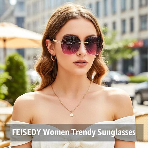 FEISEDY نظارات شمسية كلاسيكية بدون إطار للنساء بإطار معدني وعدسة قطع ماسية نظارات شمسية B2567 in Saudi Arabia