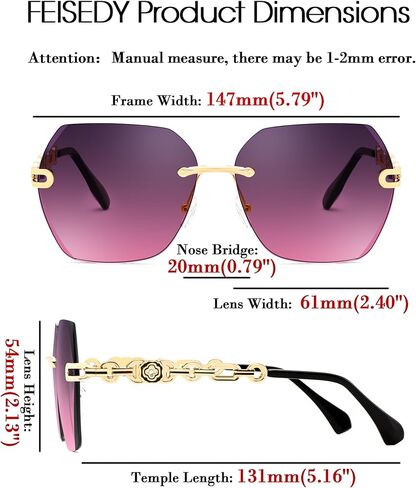 FEISEDY نظارات شمسية كلاسيكية بدون إطار للنساء بإطار معدني وعدسة قطع ماسية نظارات شمسية B2567 in Saudi Arabia