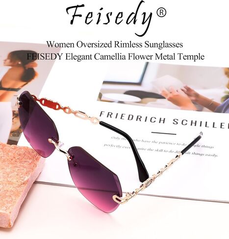 FEISEDY نظارات شمسية كلاسيكية بدون إطار للنساء بإطار معدني وعدسة قطع ماسية نظارات شمسية B2567 in Saudi Arabia