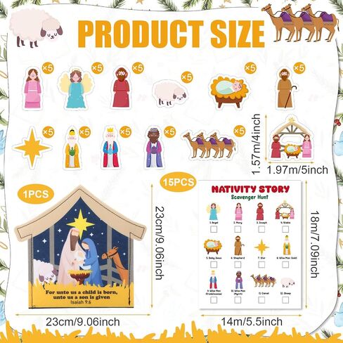 Soulchen Christmas Scavenger Hunt Game Nativity Game Sets الإمدادات بما في ذلك حقيبة المهد اللباد 15 بطاقة Scavenger Hunt 60 قطعة عنصر مسيحي لعيد الميلاد لحفلة مدرسة كنيسة عيد الميلاد in Saudi Arabia