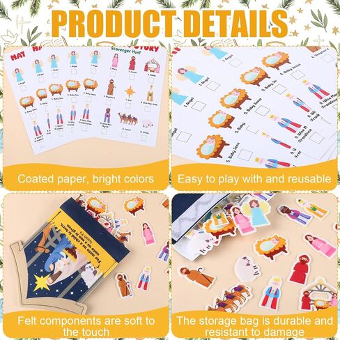 Soulchen Christmas Scavenger Hunt Game Nativity Game Sets الإمدادات بما في ذلك حقيبة المهد اللباد 15 بطاقة Scavenger Hunt 60 قطعة عنصر مسيحي لعيد الميلاد لحفلة مدرسة كنيسة عيد الميلاد in Saudi Arabia