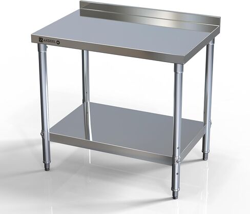 طاولة تحضير من الفولاذ المقاوم للصدأ مقاس 24 بوصة × 36 بوصة - منضدة عمل شديدة التحمل معتمدة من NSF مع رف سفلي وبلاش باكسبلاش - طاولة عمل المطبخ التجاري للمطعم أو المرآب أو المنزل in Kuwait