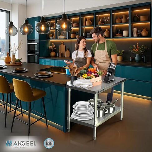 طاولة تحضير من الفولاذ المقاوم للصدأ مقاس 24 بوصة × 36 بوصة - منضدة عمل شديدة التحمل معتمدة من NSF مع رف سفلي وبلاش باكسبلاش - طاولة عمل المطبخ التجاري للمطعم أو المرآب أو المنزل in Kuwait