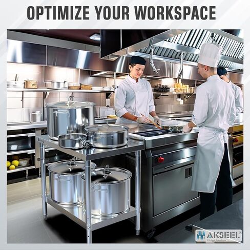 طاولة تحضير من الفولاذ المقاوم للصدأ مقاس 24 بوصة × 36 بوصة - منضدة عمل شديدة التحمل معتمدة من NSF مع رف سفلي وبلاش باكسبلاش - طاولة عمل المطبخ التجاري للمطعم أو المرآب أو المنزل in Kuwait