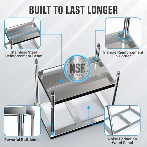 طاولة تحضير من الفولاذ المقاوم للصدأ مقاس 24 بوصة × 36 بوصة - منضدة عمل شديدة التحمل معتمدة من NSF مع رف سفلي وبلاش باكسبلاش - طاولة عمل المطبخ التجاري للمطعم أو المرآب أو المنزل in Kuwait