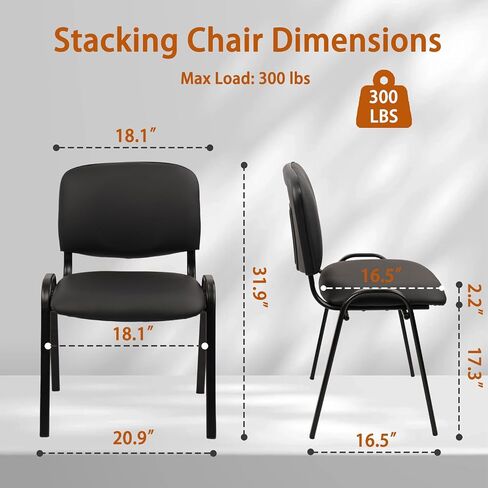 CLATINA Stacking Waiting Room Chairs, PU Leather Armless Office Guest Chair with Metal Frames, Stackable Conference Room Chairs No Wheels for Reception Lobby Side Meeting Training School, Black 10PK in Saudi Arabia
