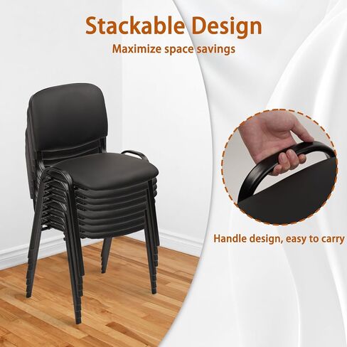 CLATINA Stacking Waiting Room Chairs, PU Leather Armless Office Guest Chair with Metal Frames, Stackable Conference Room Chairs No Wheels for Reception Lobby Side Meeting Training School, Black 10PK in Saudi Arabia