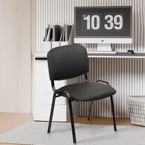 CLATINA Stacking Waiting Room Chairs, PU Leather Armless Office Guest Chair with Metal Frames, Stackable Conference Room Chairs No Wheels for Reception Lobby Side Meeting Training School, Black 10PK in Saudi Arabia